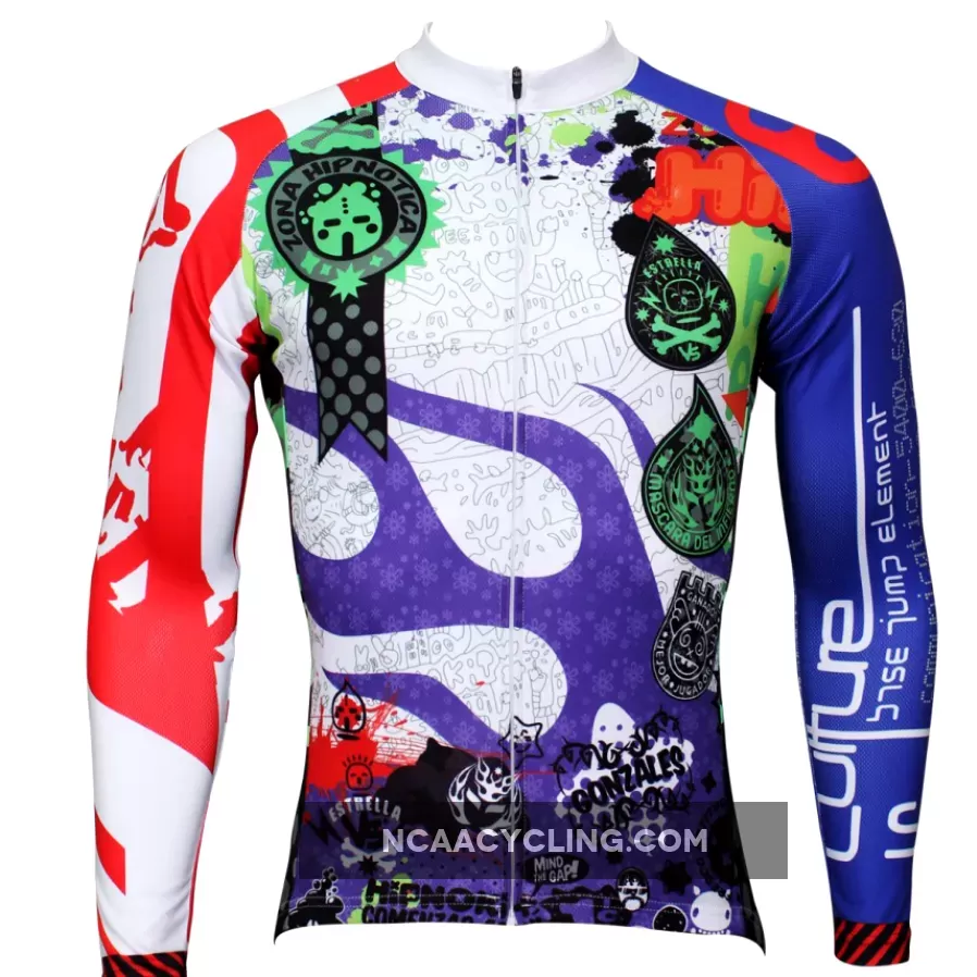 Best-seller Men's Full Zipper Blue& Red sleeves Long-sleeves Cycling Jersey for Ultraviolet-Resistant Outdoor Sport Shirt Leisure Sport Breathable and Quick Dry Fall Autumn Bike Bicycle Clothing 377