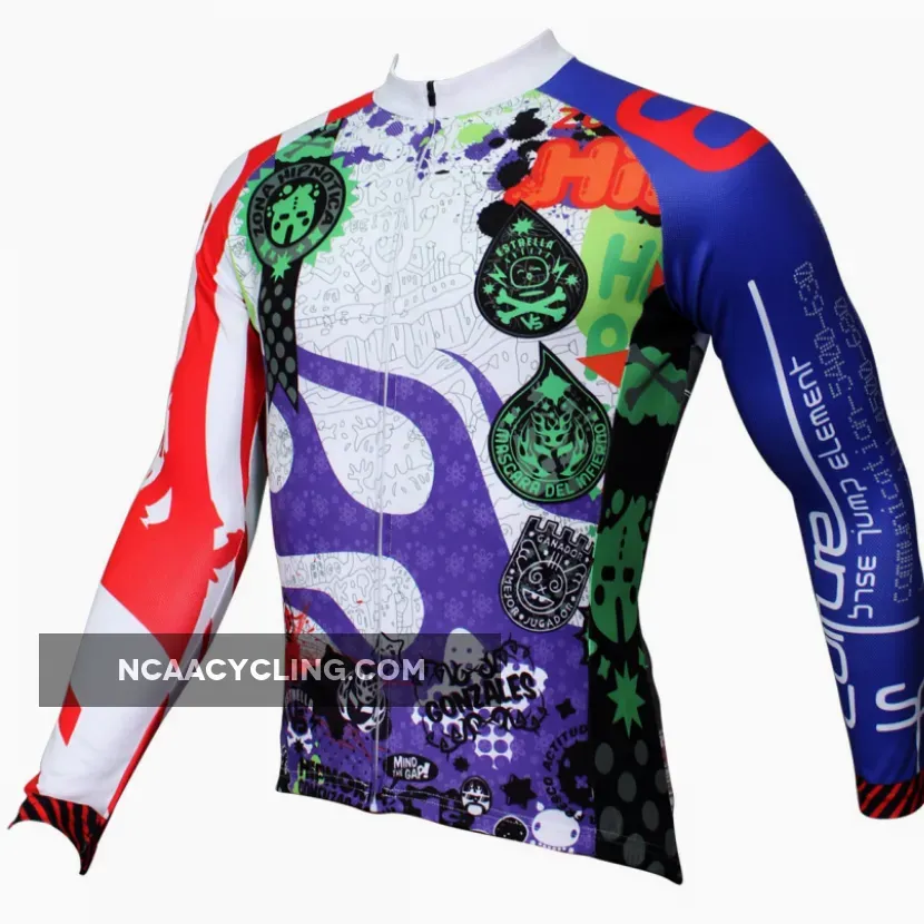 Best-seller Men's Full Zipper Blue& Red sleeves Long-sleeves Cycling Jersey for Ultraviolet-Resistant Outdoor Sport Shirt Leisure Sport Breathable and Quick Dry Fall Autumn Bike Bicycle Clothing 377