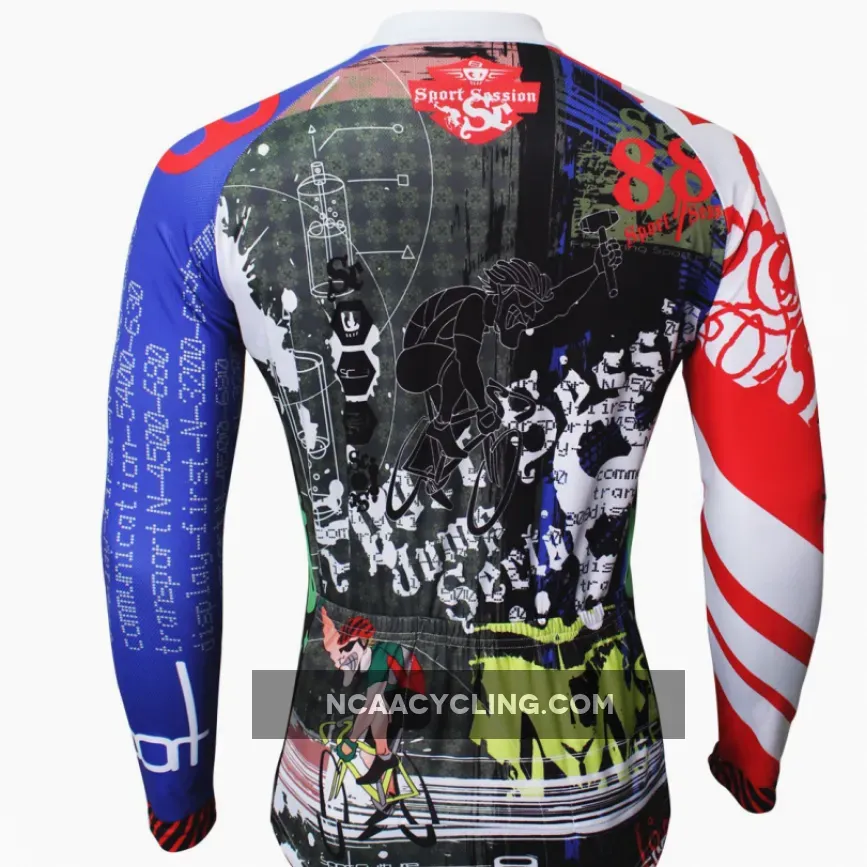 Best-seller Men's Full Zipper Blue& Red sleeves Long-sleeves Cycling Jersey for Ultraviolet-Resistant Outdoor Sport Shirt Leisure Sport Breathable and Quick Dry Fall Autumn Bike Bicycle Clothing 377