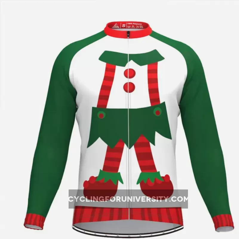 Ugly Christmas Sweater Elf Long Sleeve Cycling Jersey White
