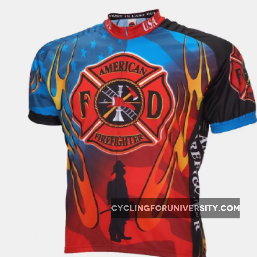 World Jersey American Firefighter Patriotic Short Sleeve Men's 3/4 zip Cycling Jersey