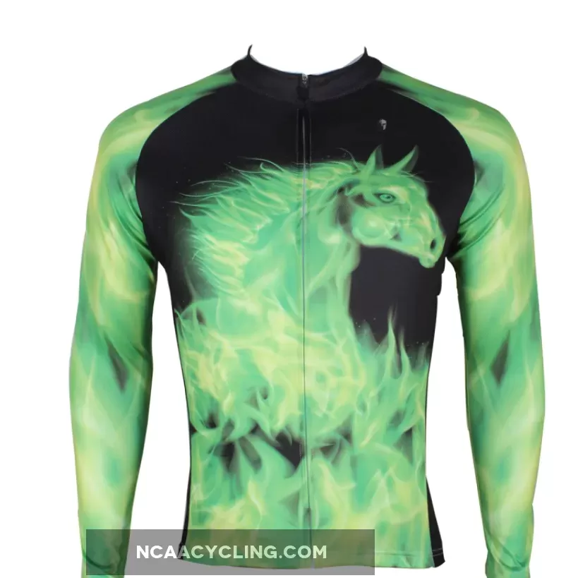 ILPALADINO Green-feather Horse Men's Professional MTB Cycling Jersey Breathable and Quick Dry Comfortable Bike Shirt for Spring Autumn NO.292