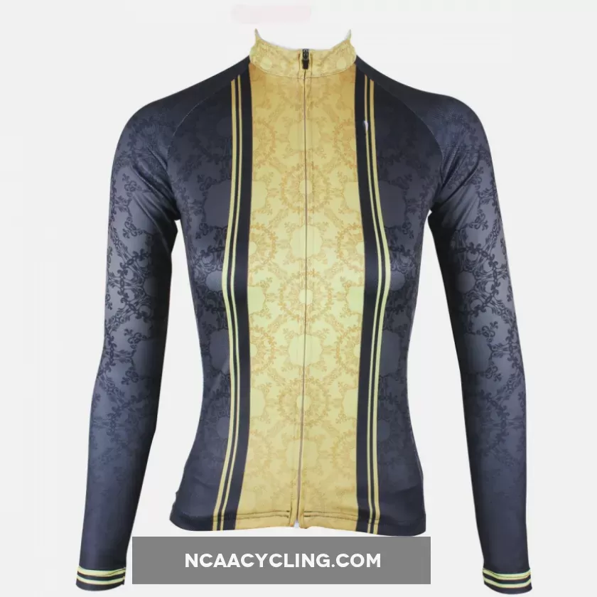 ILPALADINO Women's Long Sleeves Black & Yellow Cycling Jersey Apparel Outdoor Sports Gear Leisure Biking T-shirt 316