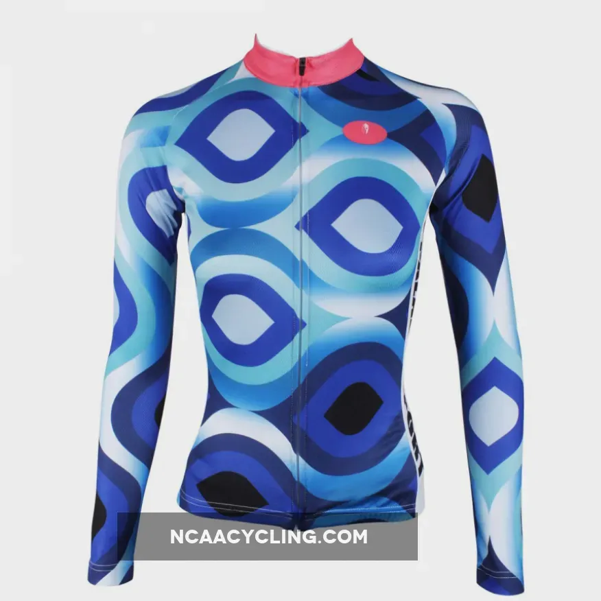 Scrollwork Pink-collar Blue Women's Long Sleeves Blue Pink-collar Cycling Jersey 182