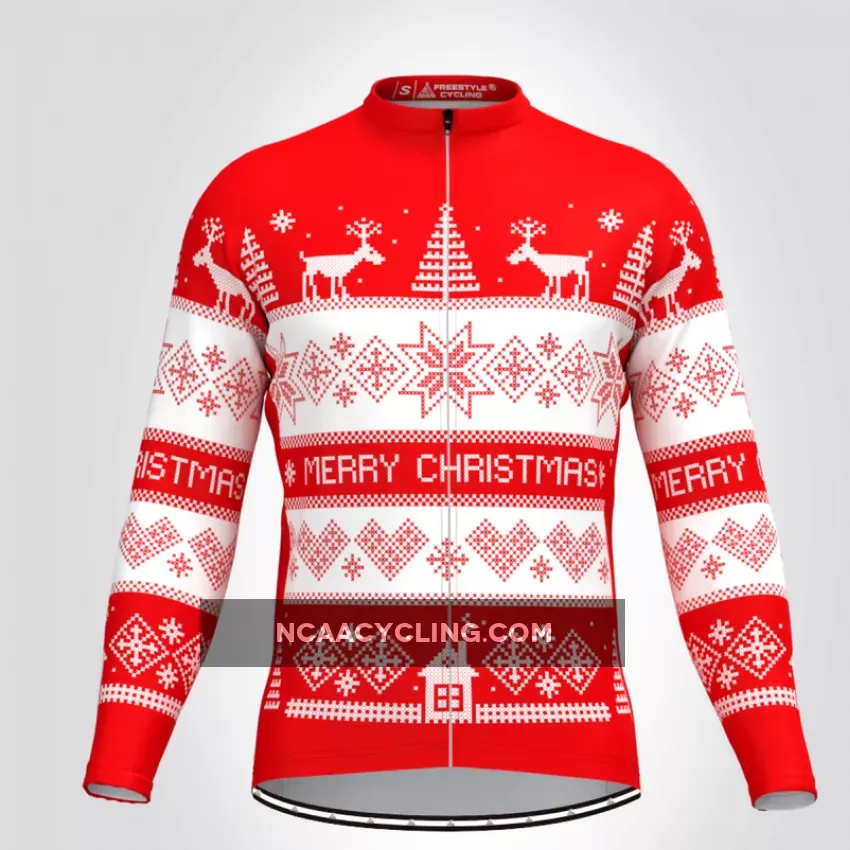 Men's Classic Ugly Christmas sweater LS Cycling Jersey - Red