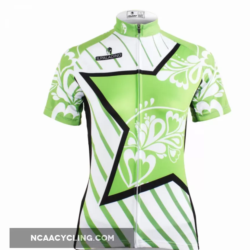 Ilpaladino Green Star Diagonal Women Cycling Jerseys Short-sleeve Summer Spring Sportswear Gear Pro Cycle Clothing Racing Apparel Outdoor Sports Leisure Biking Shirt NO.586