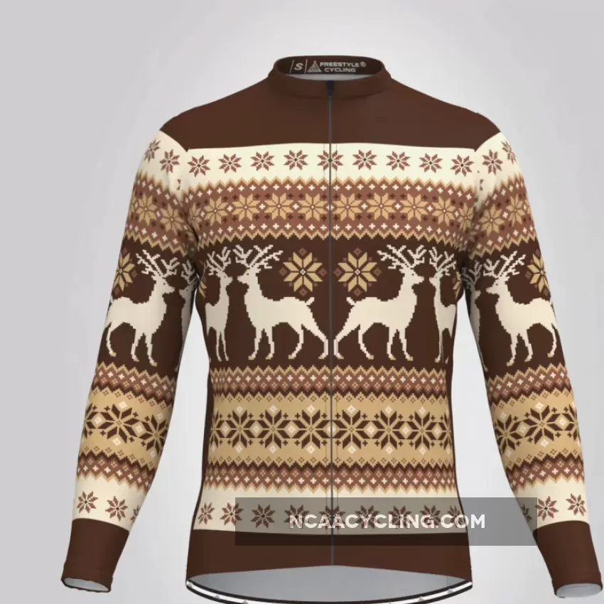 Men's Classic Ugly Christmas sweater LS Cycling Jersey - Brown