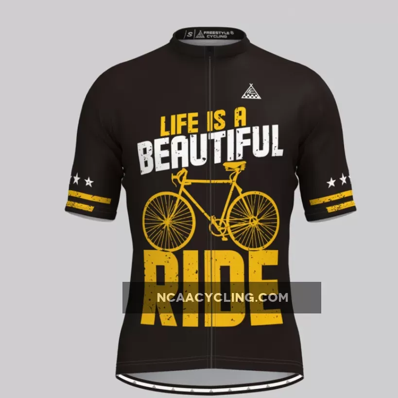 Life Is A Beautiful Ride V1 Cycling Jersey Black/Yellow