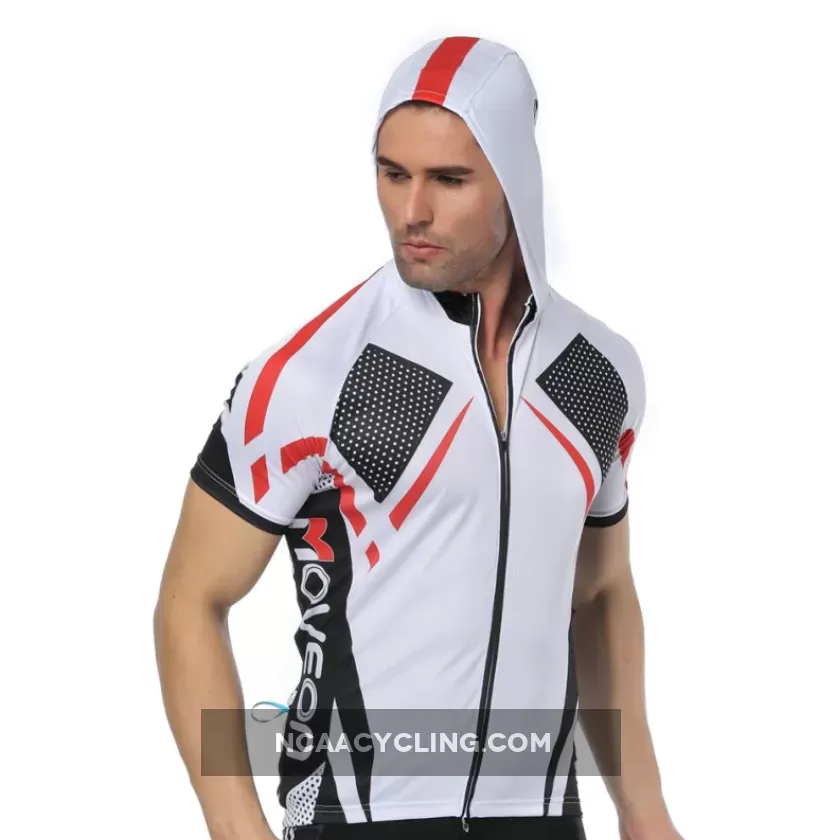 White Outdoor Running Cycling Fitness Extreme Sports Mens T-shirts Hooded Short-sleeve Jacket Clothing and Riding Gear with Cap Quick dry Breathable NO. 824