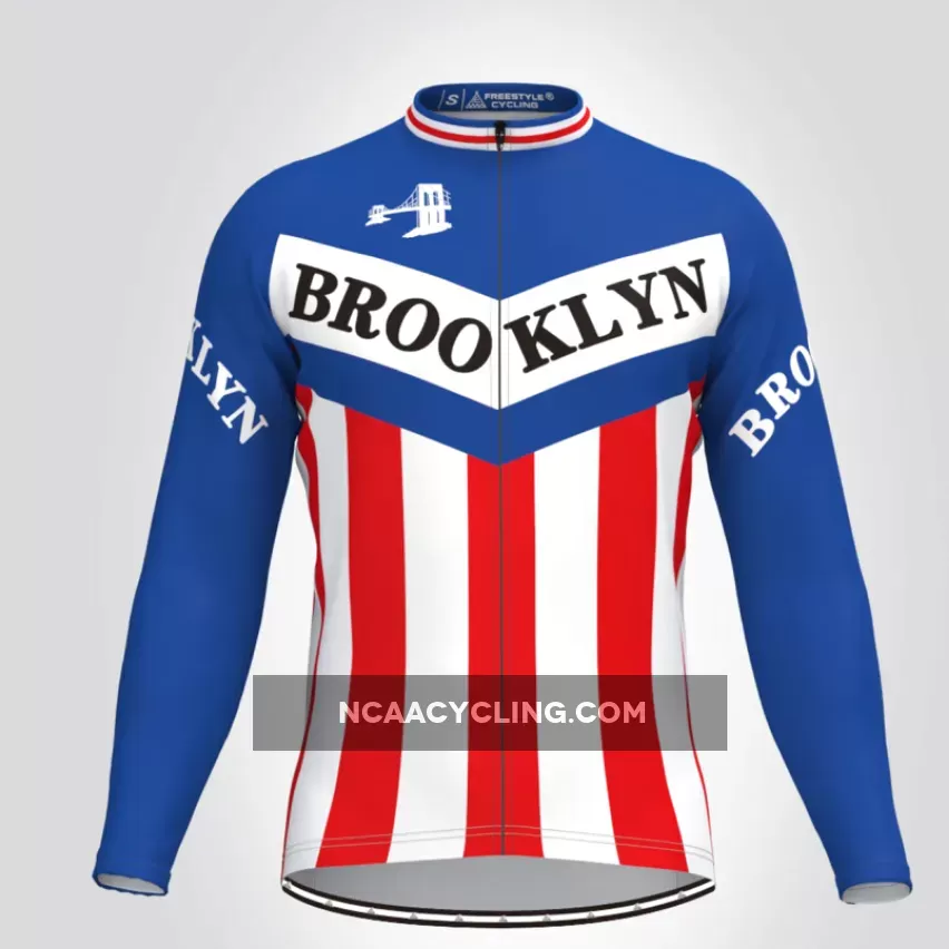 Retro Brooklyn Team Long Sleeve Men's Cycling Jersey Blue