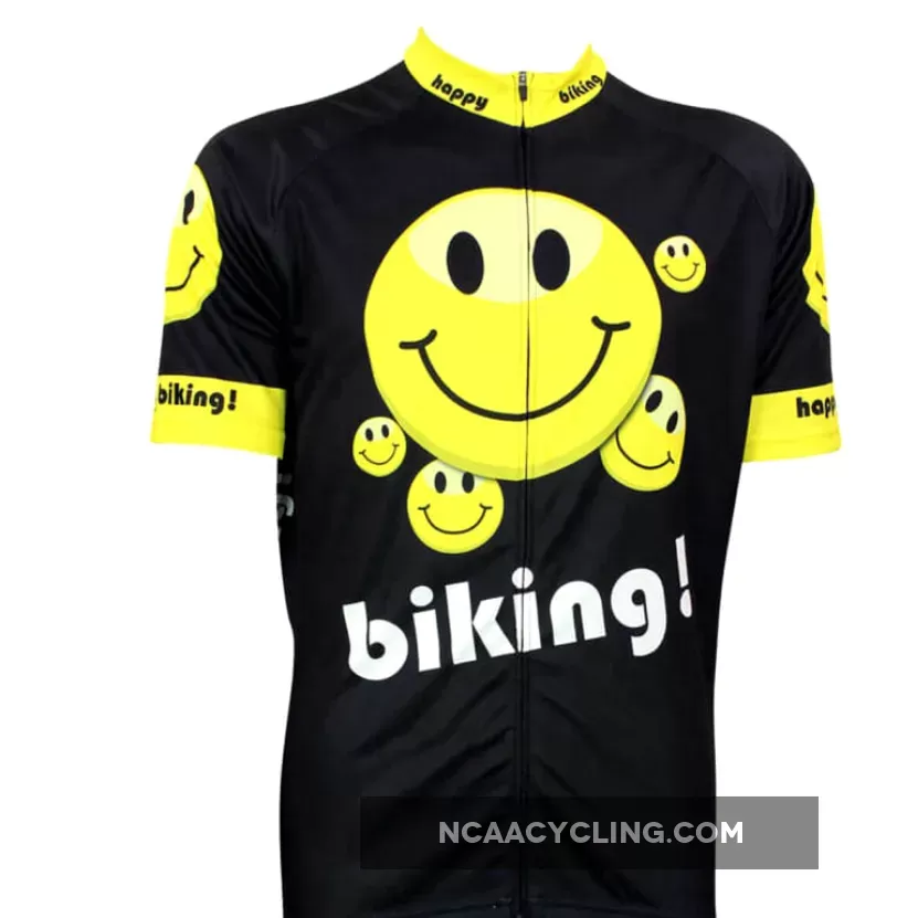 Happy Bike Emoji Yellow Black Men's Cycling Jersey To Buy