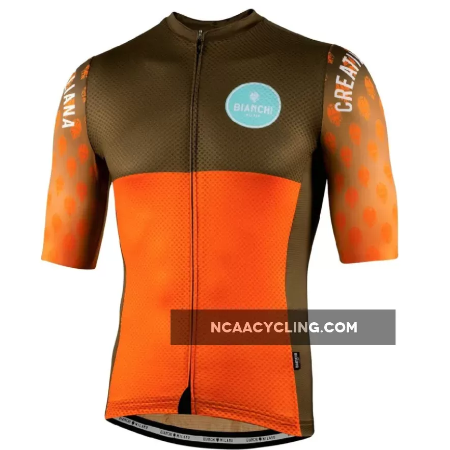 Nalini 2021 Bianchi Milano Tirano Short Sleeve Cycling Jersey Orange/Olive