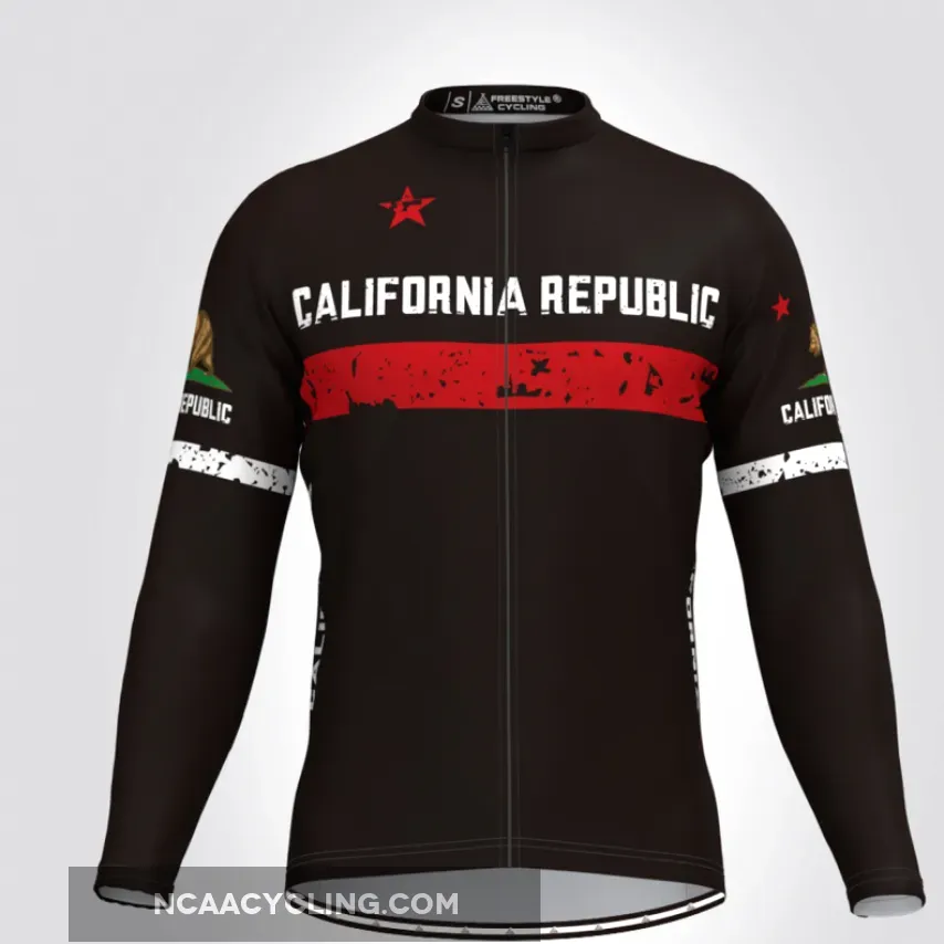 California Republic Long Sleeve Men's Cycling Jersey Black