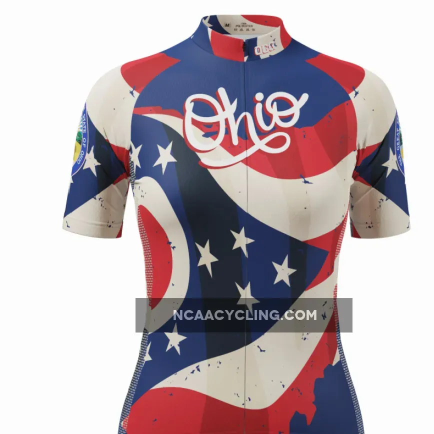 Women's Ohio Flag USA State Short Sleeve Cycling Jersey / Ohio State Cycling Jersey