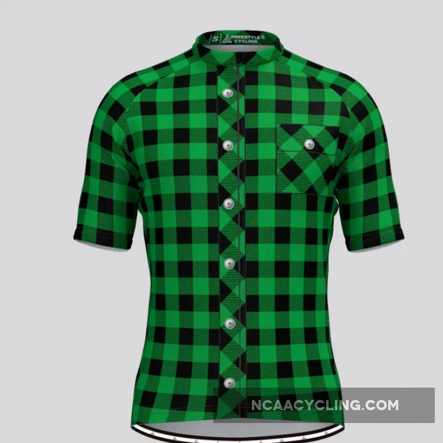 Plaid Checkered Shirt V2 Men's Cycling Jersey Green