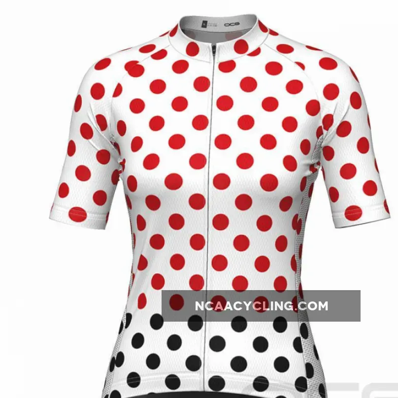 Women's White Polka Dot Short Sleeve Cycling Jersey #Womens White Cycling Jersey
