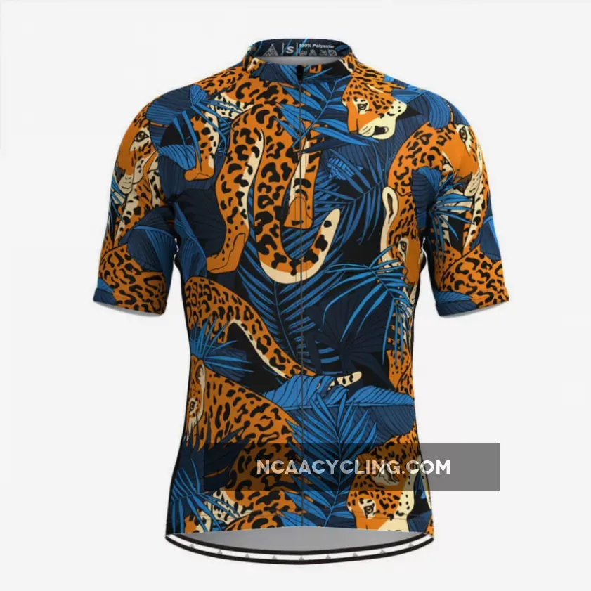 Men's Tropical & Jaguar Print Hawaiian Cycling Jersey V4