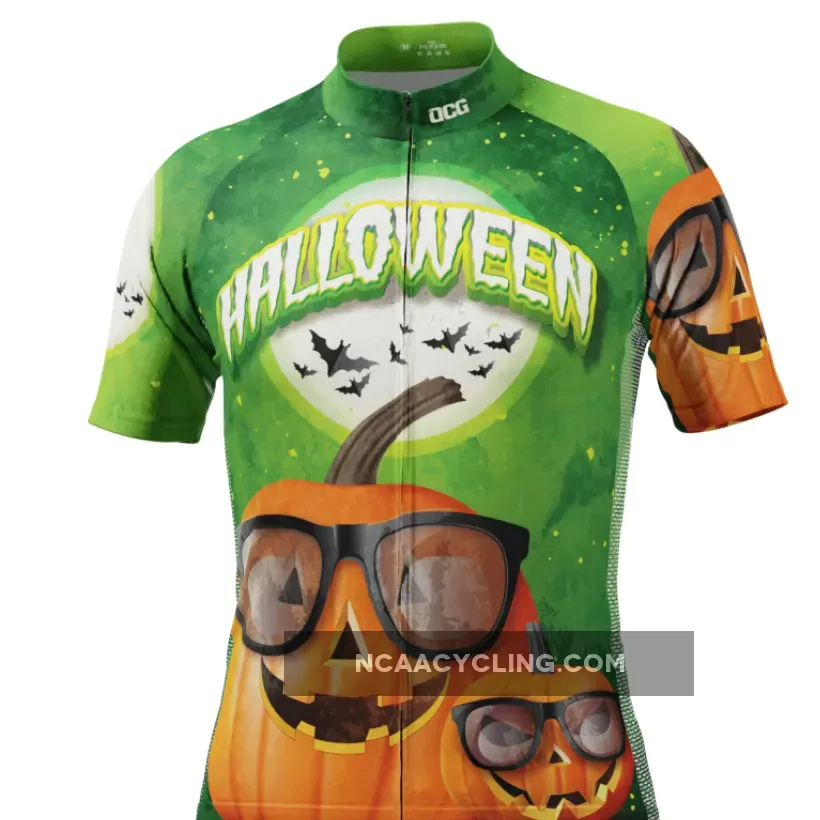 Men's Halloween Pumpkin Glasses Short Sleeve Cycling Jersey