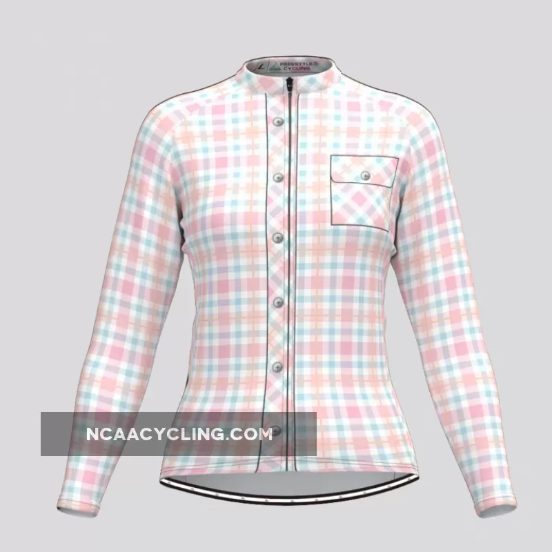 Plaid Checkered Shirt V27 Women's LS Cycling Jersey