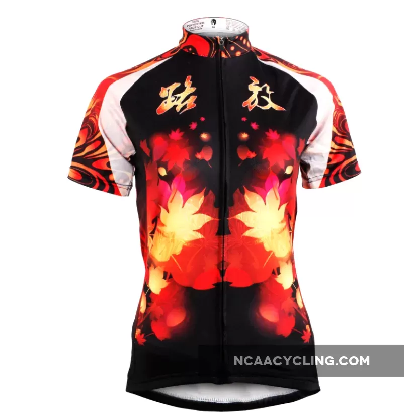 Ilpaladino Fire Flowers Women's Short-Sleeve Cycling Jersey Biking Exercise Bicycling Pro Cycle Clothing Racing Apparel Outdoor Sports Leisure Shirts Breathable Summer Clothes NO.589