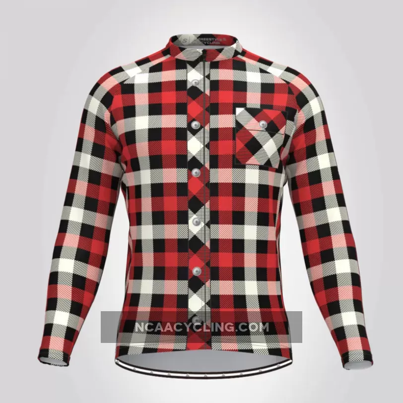 Plaid Checkered Shirt V16 Men's LS Cycling Jersey For Sale
