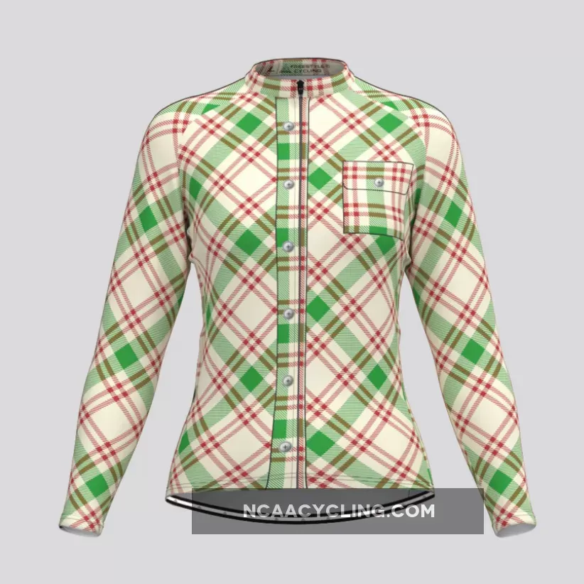 Plaid Checkered Shirt V26 Women's LS Cycling Jersey Outlet