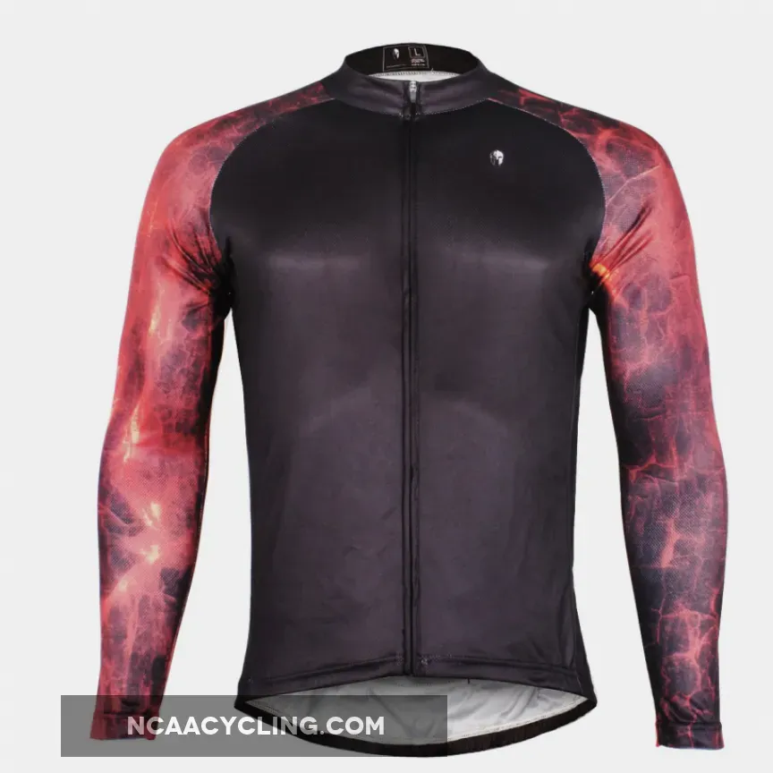 Fire Flame Cool Graphic Arm Print Men's Cycling Long-sleeve Black Jerseys NO.384