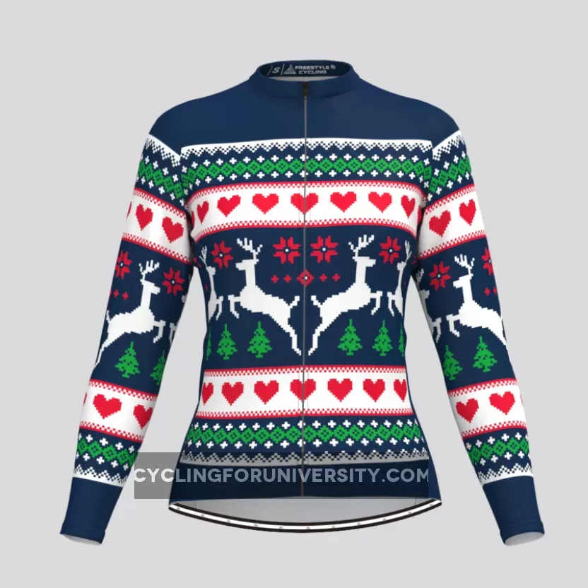 Women's Classic Ugly Christmas sweater LS Cycling Jersey - Navy