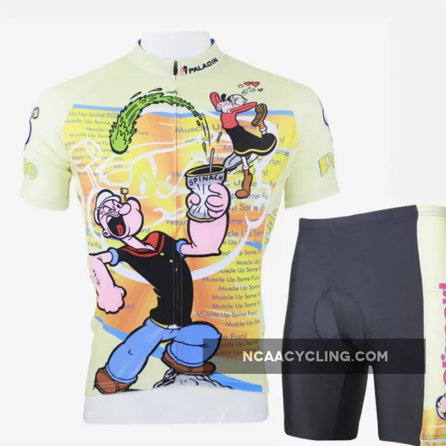 Ilpaladino Popeye Spinach Men's Bicycling Long/Short-sleeve Jersey/Suit Summer Spring Autumn Exercise Bicycling Pro Cycle Clothing Racing Apparel Outdoor Sports Leisure Biking Shirts The Sailorman Cartoon World