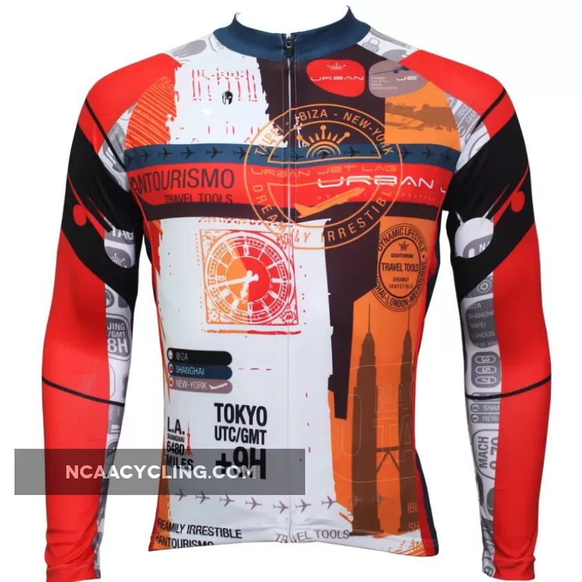 Slim Fit with Red & Orange Colors Black-strip Fasion Cycling Shirt 379