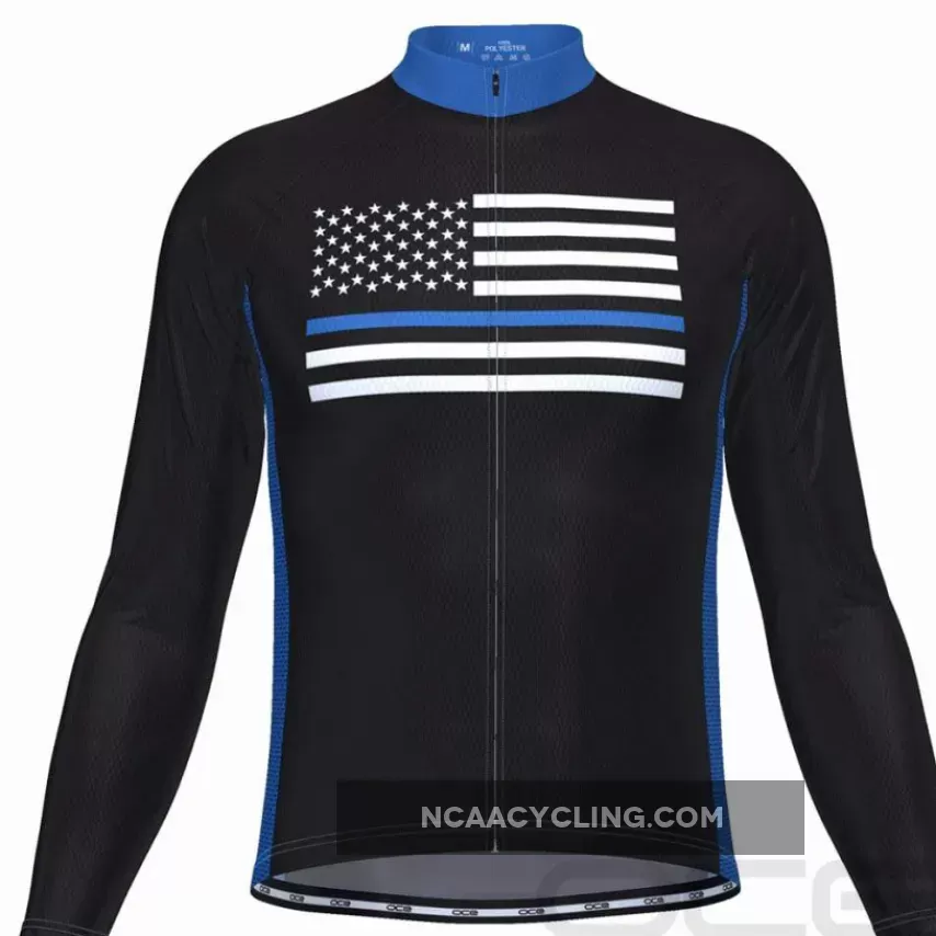 Men's Thin Blue Line American Flag Long Sleeve Cycling Jersey
