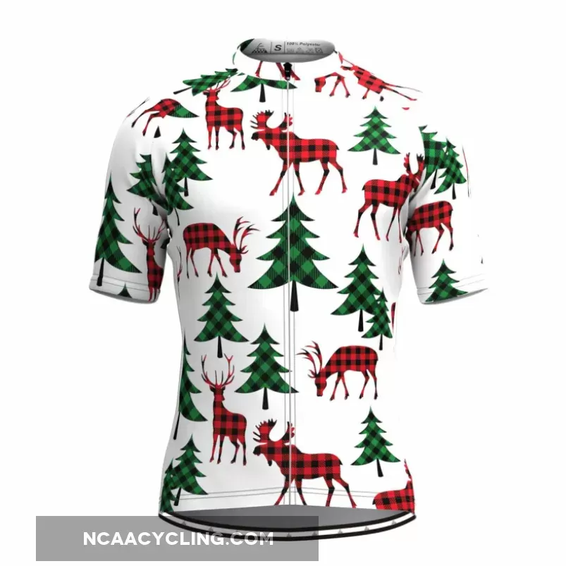Check Shirt Themed Christmas Elk Tree Cycling Jersey