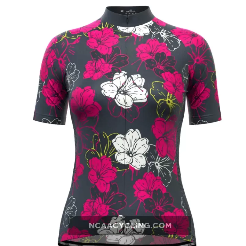 Women's Pink Floral Short Sleeve Cycling Jersey Restock
