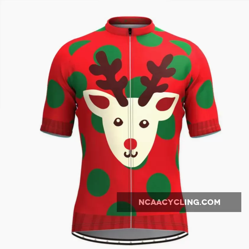 Ugly Christmas Sweater Elk Green Dots Cycling Jersey Red
