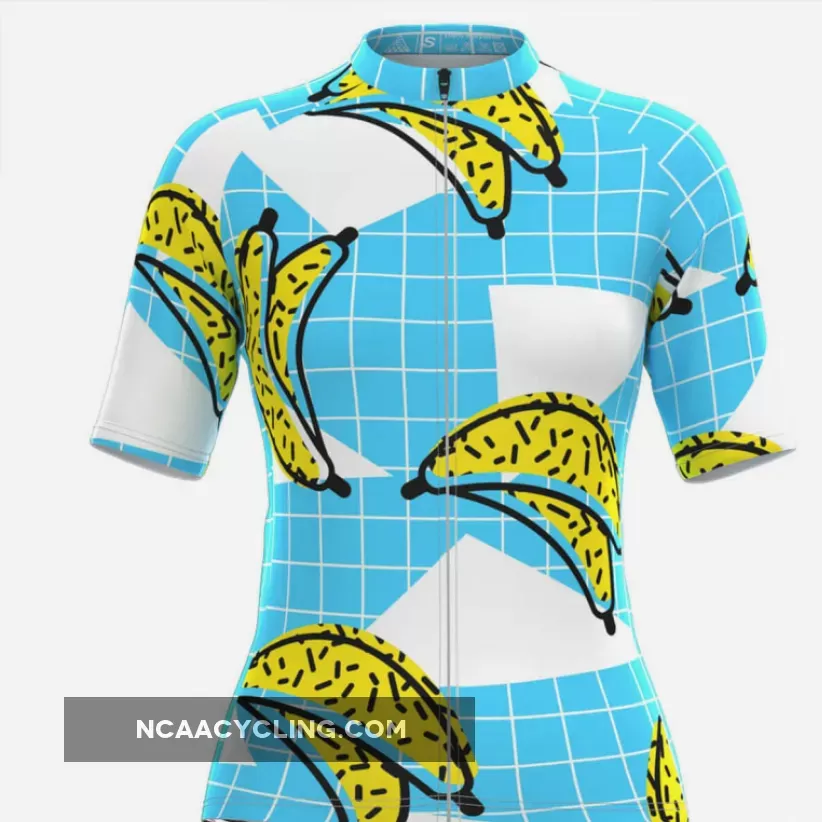 Women's Banana Print Blue Plaid Cycling Jersey Outlet