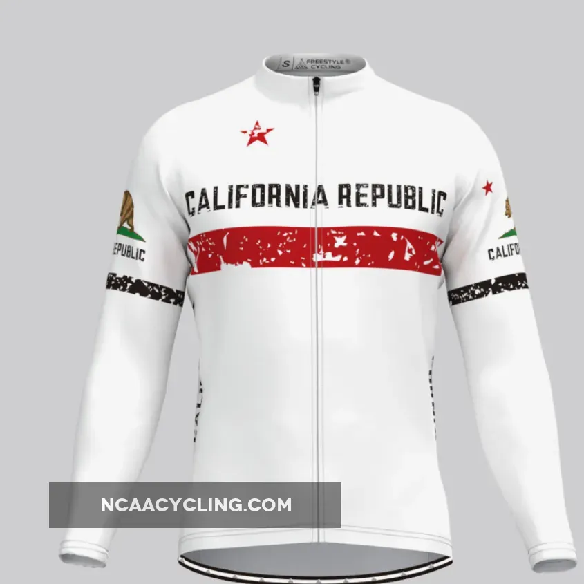 California Republic Long Sleeve Men's Cycling Jersey White