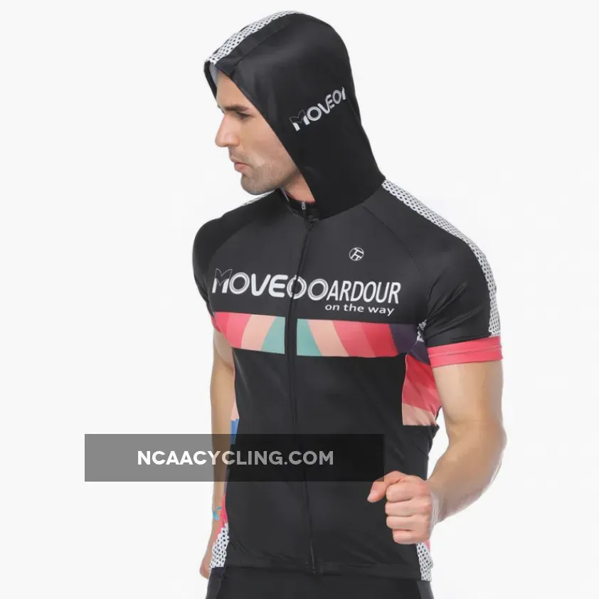 I LOVE ARDOUR ON THE WAY Black Outdoor Running Cycling Fitness Extreme Sports Mens T-shirts Hooded Short-sleeve Jacket Clothing and Riding Gear with Cap Quick dry Breathable NO. 821