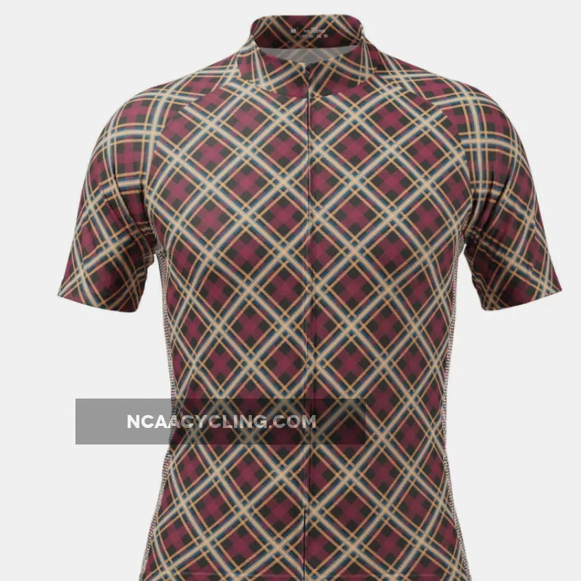 Men's Red Plaid Checkered Shirt Cycling Jersey, Mens Red Checkered Shirt