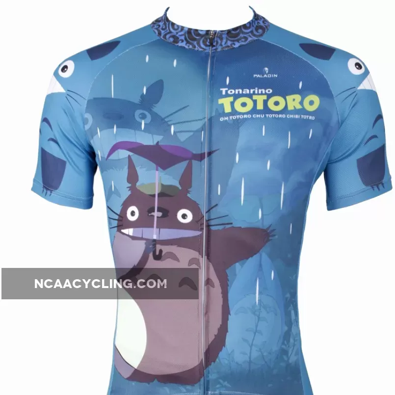 Animated Film Cartoon Character My Neighbor Totoro Rainy Day Umbrella Blue Breathable Cycling Jersey Men's Short-Sleeve Sport Bicycling Shirts Summer Quick Dry Sportswear Chinchilla NO.519