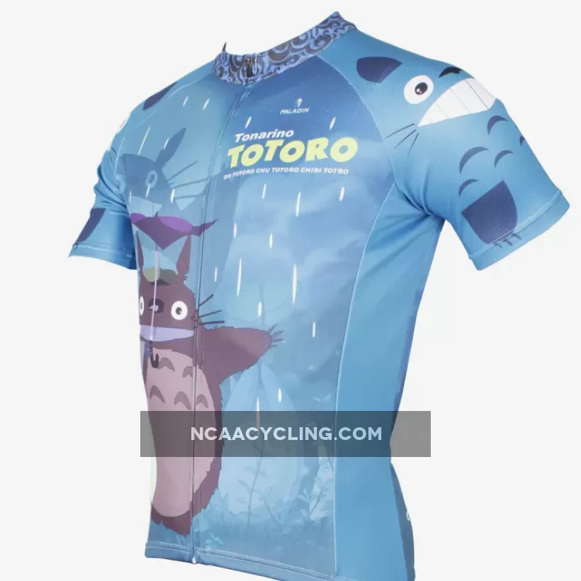 Animated Film Cartoon Character My Neighbor Totoro Rainy Day Umbrella Blue Breathable Cycling Jersey Men's Short-Sleeve Sport Bicycling Shirts Summer Quick Dry Sportswear Chinchilla NO.519
