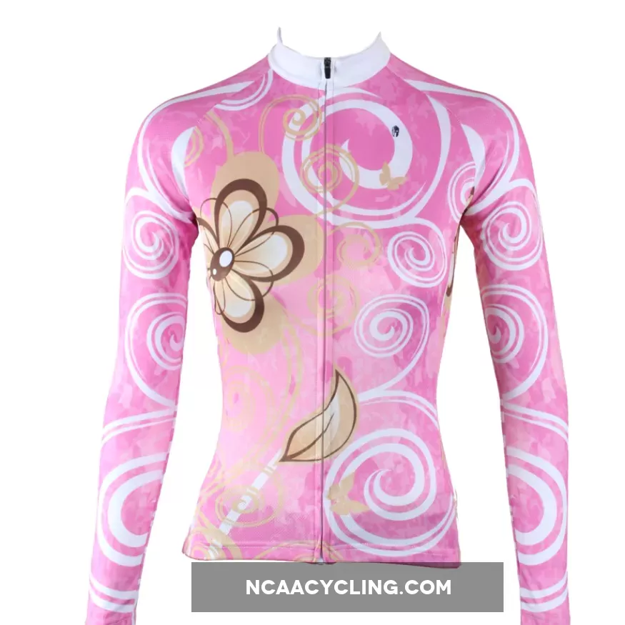 Ilpaladino Pure Pink Women's Long-Sleeve Cycling Jersey/Suit Spring Autumn Exercise Bicycling Pro Cycle Clothing Racing Apparel Outdoor Sports Leisure Biking Shirts Breathable Sports Clothes NO.327