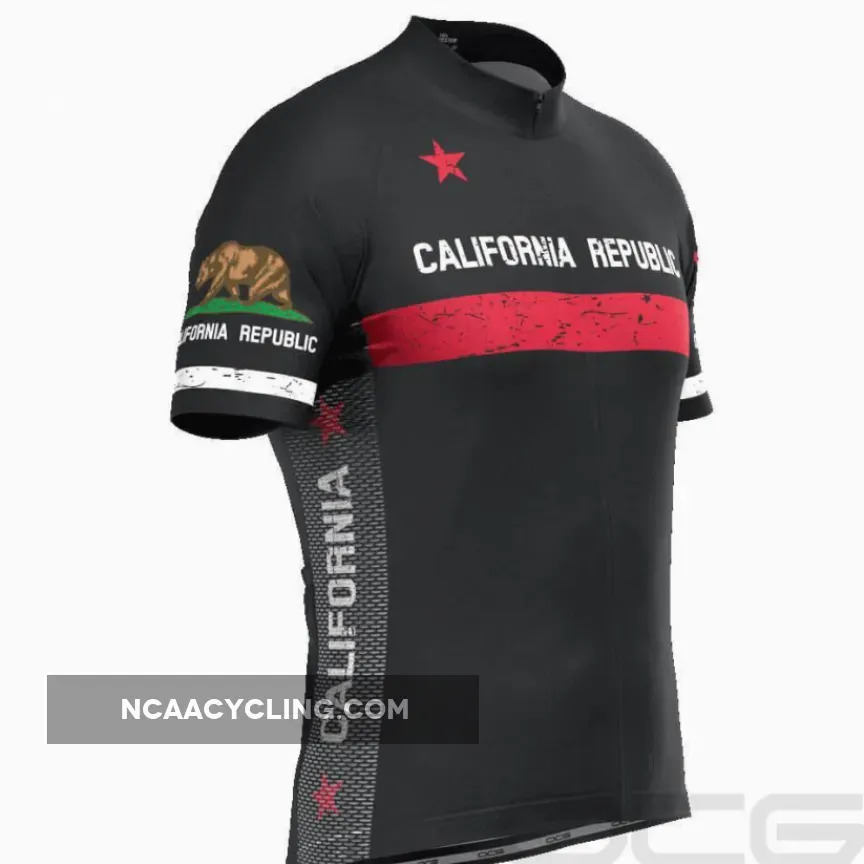 Men's California Republic Black Short Sleeve Cycling Jersey