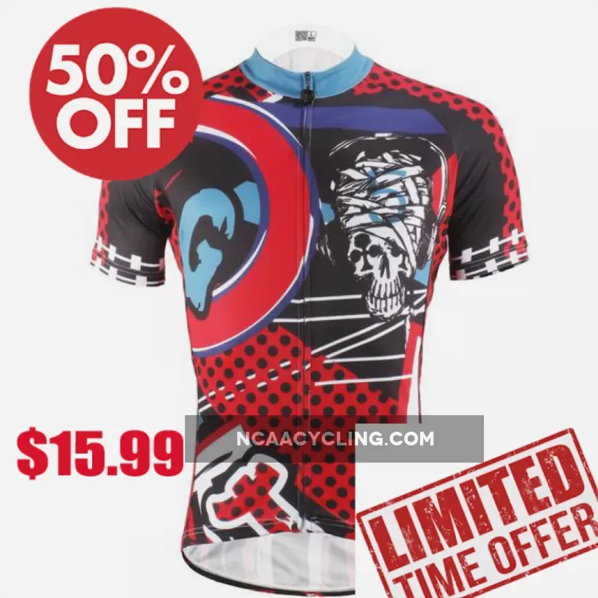 ILPALADINO Injury Rock Skull Red Sport Shirt Cycling Short Sleeve Jersey Exercise Bicycling Pro Cycle Clothing Racing Apparel Outdoor Sports Leisure Biking Shirts 615