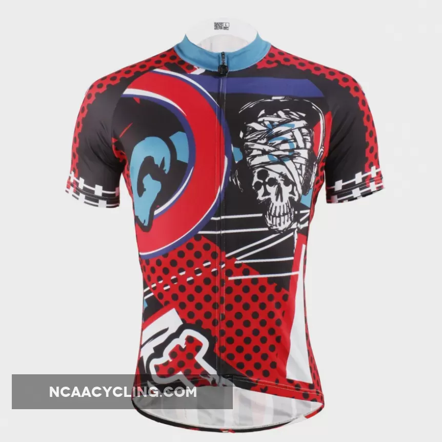 ILPALADINO Injury Rock Skull Red Sport Shirt Cycling Short Sleeve Jersey Exercise Bicycling Pro Cycle Clothing Racing Apparel Outdoor Sports Leisure Biking Shirts 615