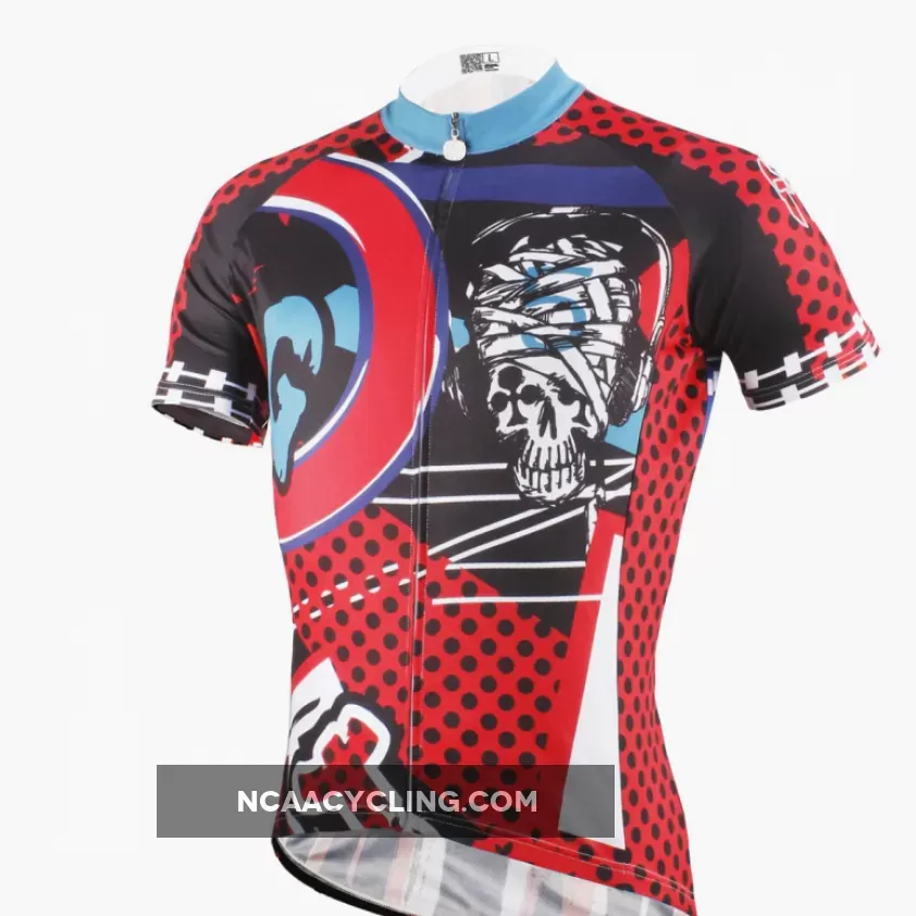 ILPALADINO Injury Rock Skull Red Sport Shirt Cycling Short Sleeve Jersey Exercise Bicycling Pro Cycle Clothing Racing Apparel Outdoor Sports Leisure Biking Shirts 615