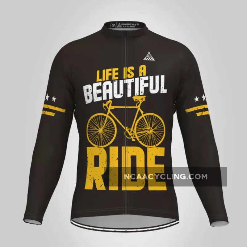 Life Is A Beautiful Ride V1 LS Cycling Jersey Black Yellow