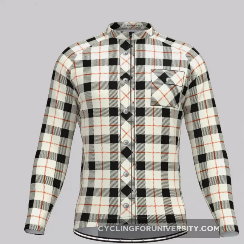 Plaid Checkered Shirt V3 Men's LS Cycling Jersey White