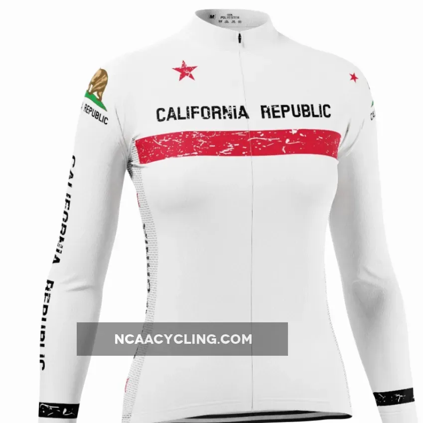Women's California Republic Flag Long Sleeve Cycling Jersey #Long Sleeve Bike Jersey Women's