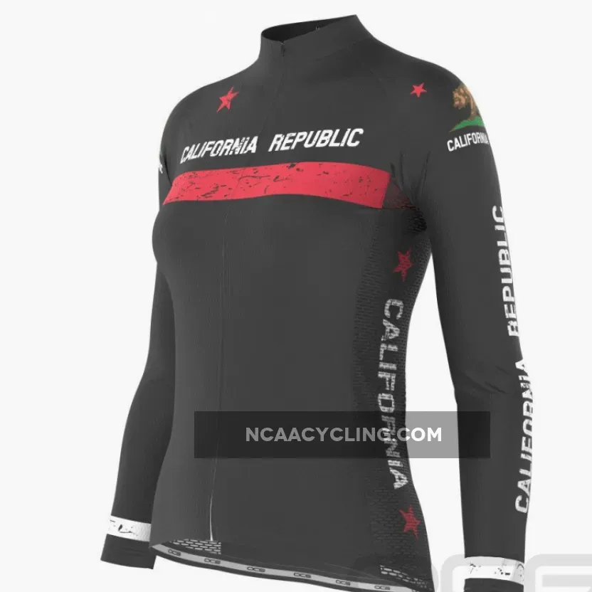 Women's California Republic Flag Long Sleeve Cycling Jersey #Long Sleeve Bike Jersey Women's