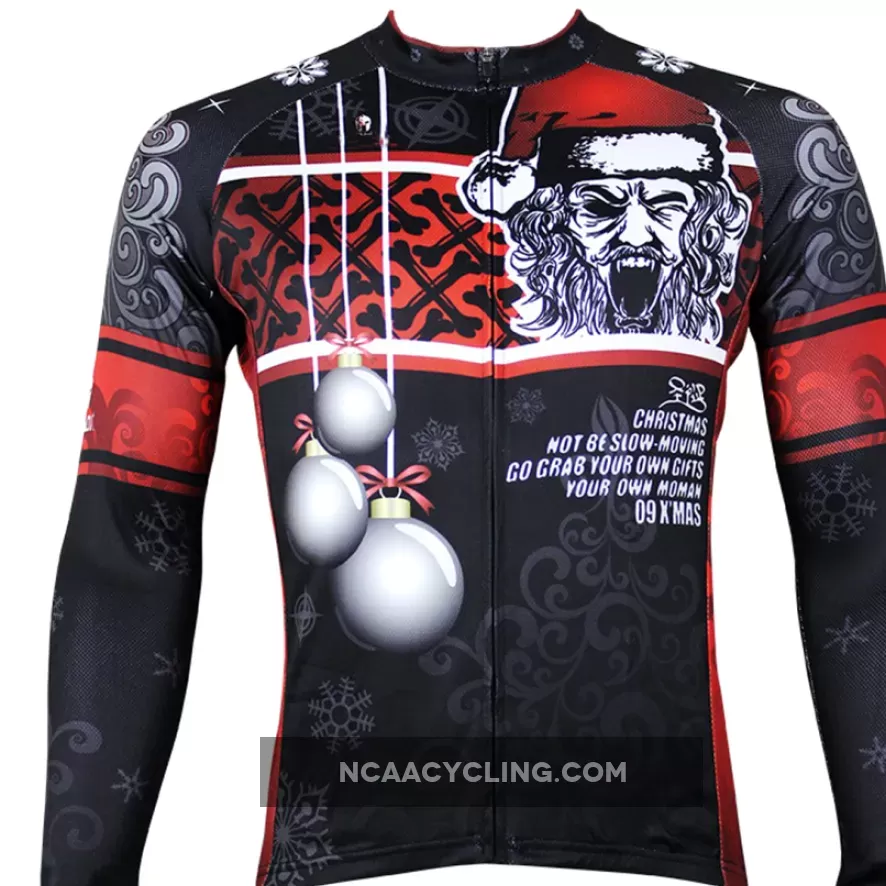 Hot Sale Cycling Jersey Cycling Clothing Wholesale Spring and Summer Men's Long-sleeved Jersey Santa Claus Design Christmas Gifts Black and Red(velvet) NO.090